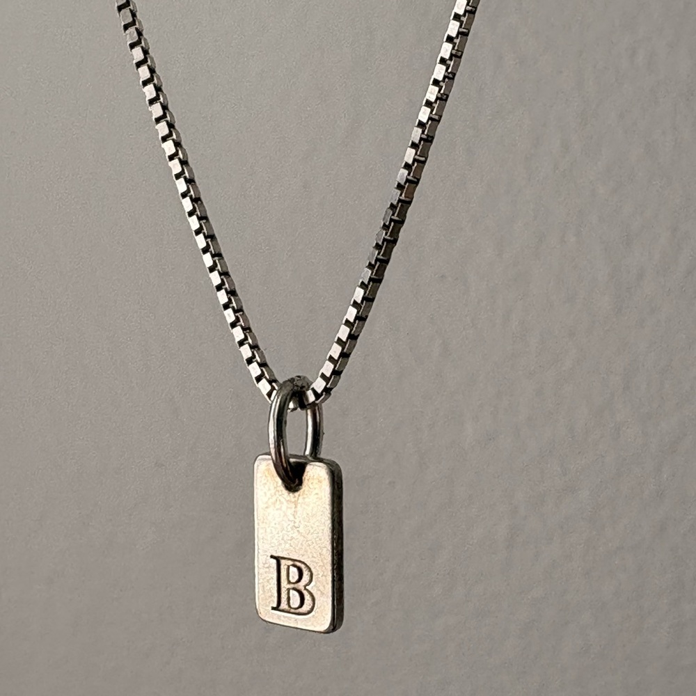 Initial 'B' Rectangular Pendant Necklace - Silver Tone